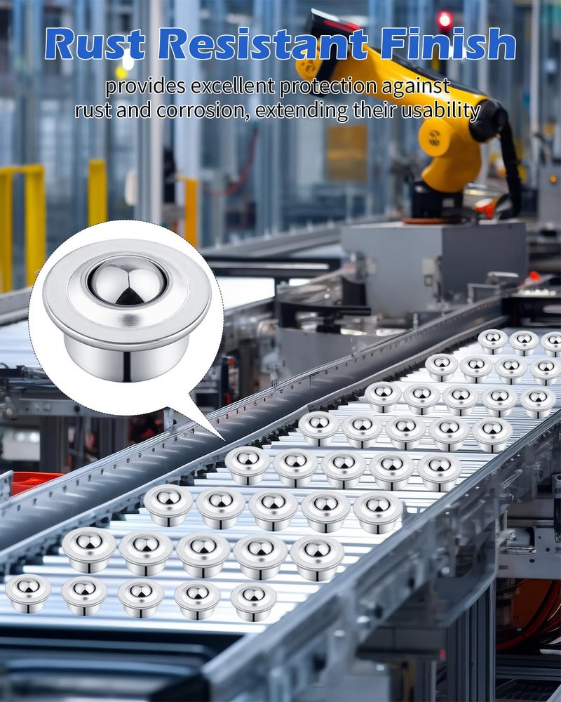 AOKLIT 5/8" Roller Ball Transfer Bearing, 80PCS CY-15H Carbon Steel Ball Bearing Rollers, Ball Transfer Bearing Casters Universal for Conveyor, Transmission, Load Capacity 44lbs - Image 4